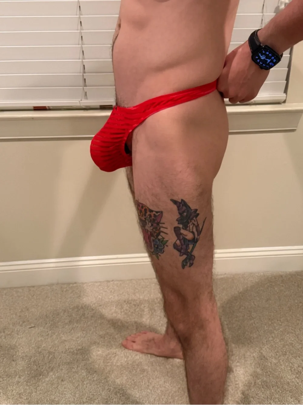 Men's Red Sheet Striped Thong Large NWOT - Picture 2 of 5